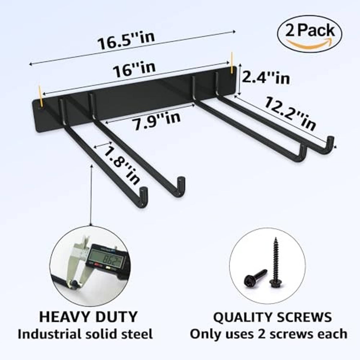 Black folding chair storage rack with multiple front hooks and side frame