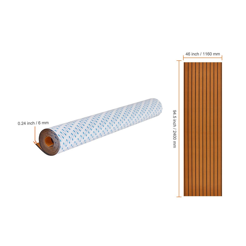 EVA foam faux teak deck flooring roll and unfolded strip with height and thickness diagram