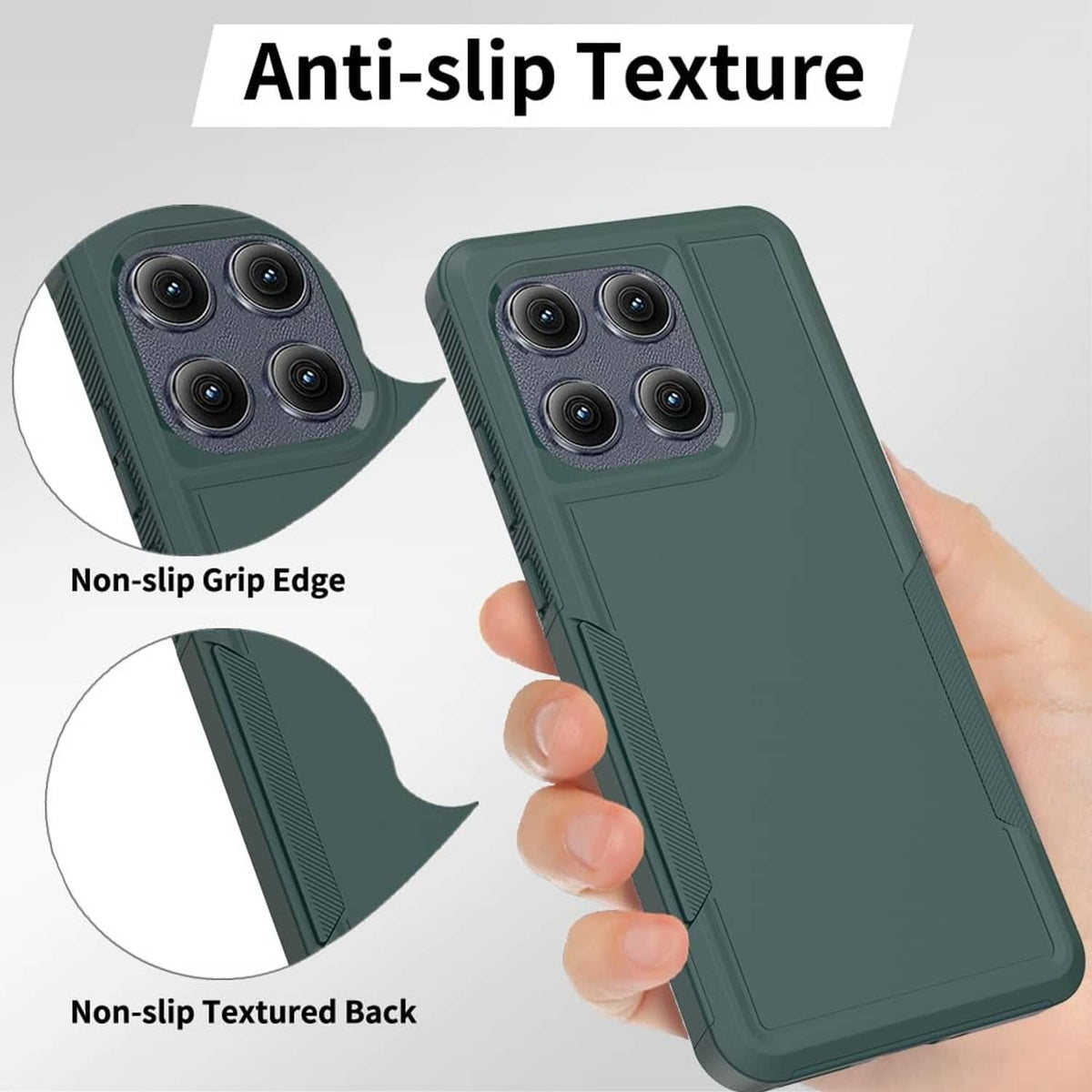 Matte green textured phone case for anti-slip grip with camera cutouts