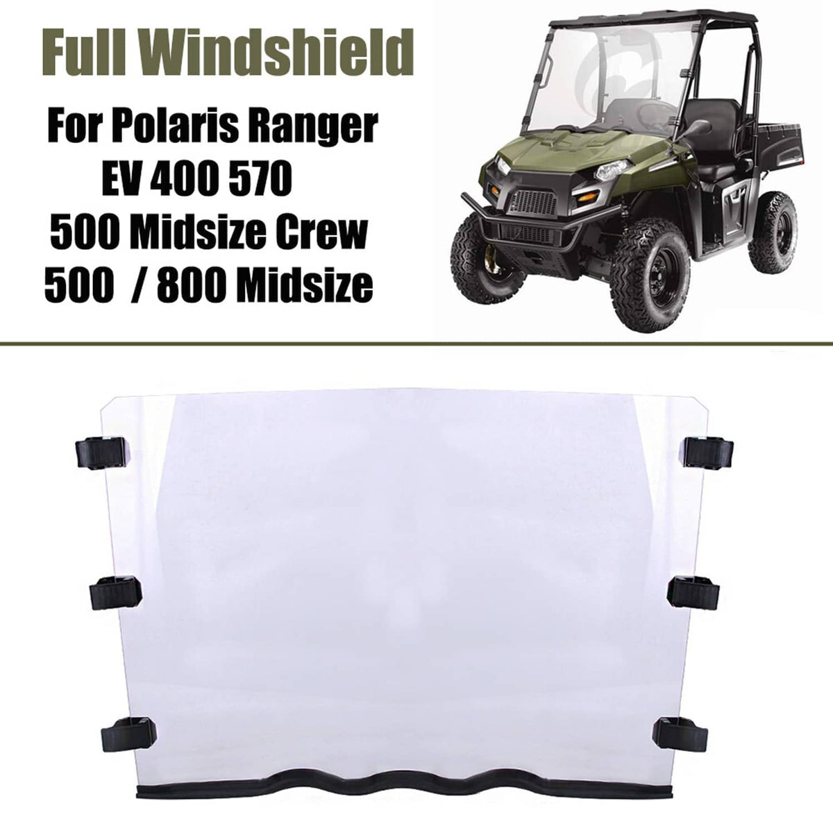 Clear full windshield kit for Polaris Ranger EV and midsize crew utility side-by-side