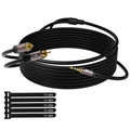 3.5mm to dual RCA stereo audio cable, 15 ft coiled black cable with gold ends