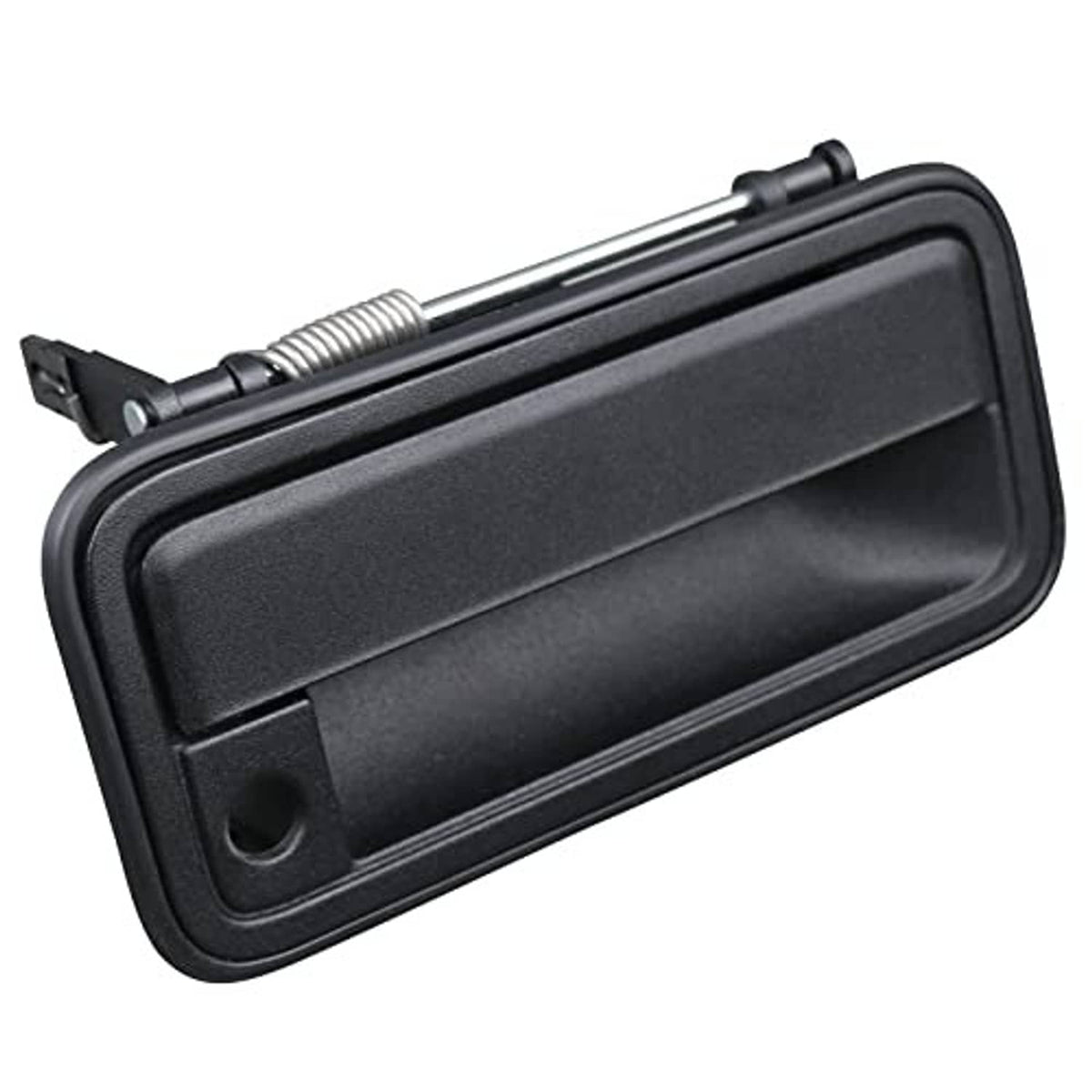 Black all-metal exterior door handle with metal linkage and spring mechanism