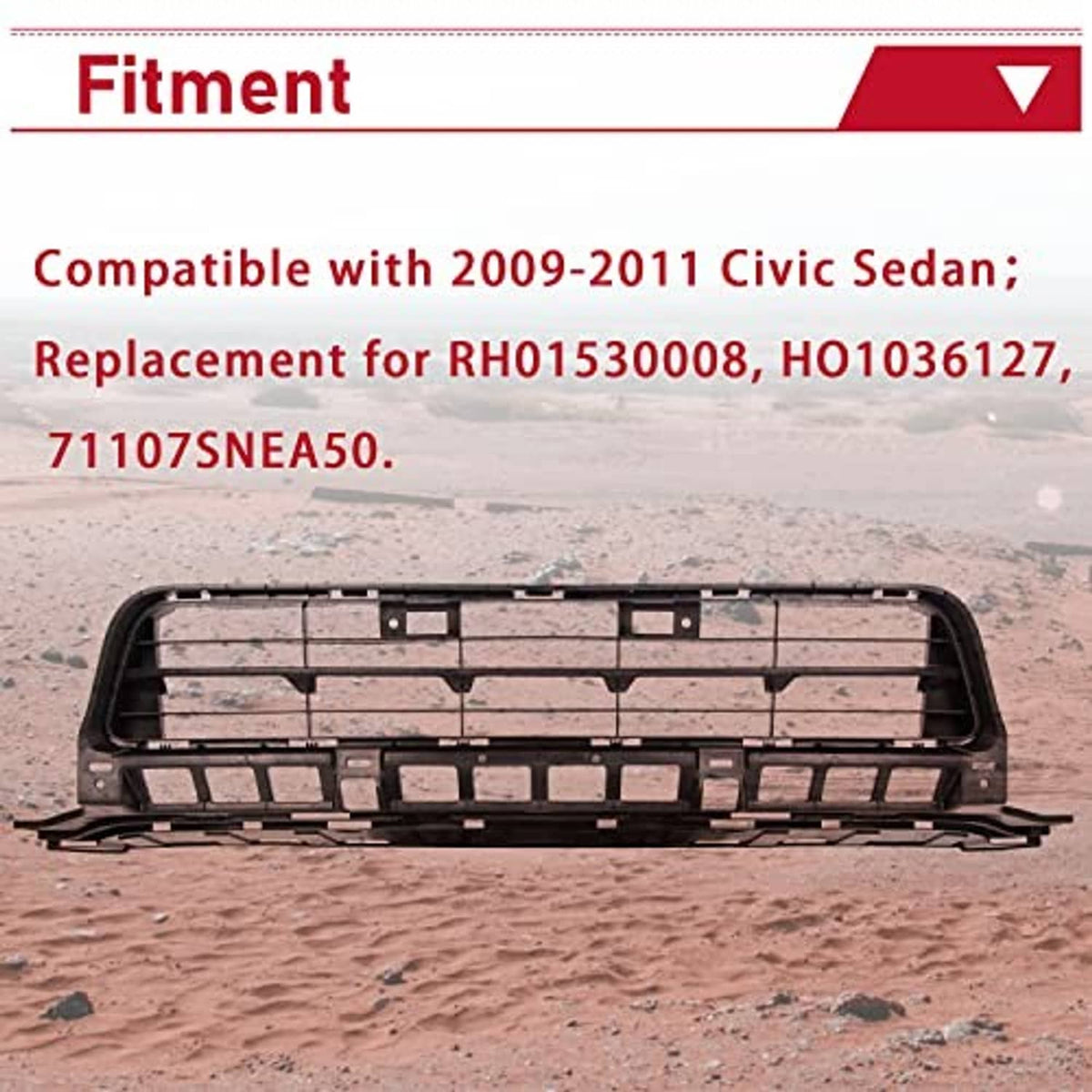 Front lower bumper grille, black with two-row bar pattern and center openings