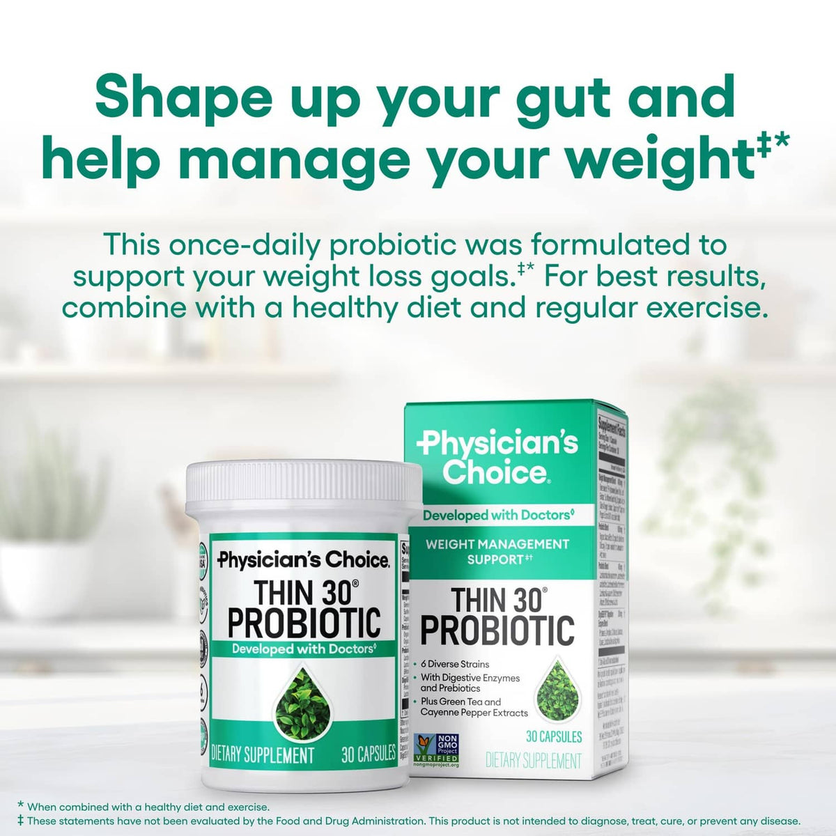 Physician's Choice Thin 30 probiotic bottle and box for weight management