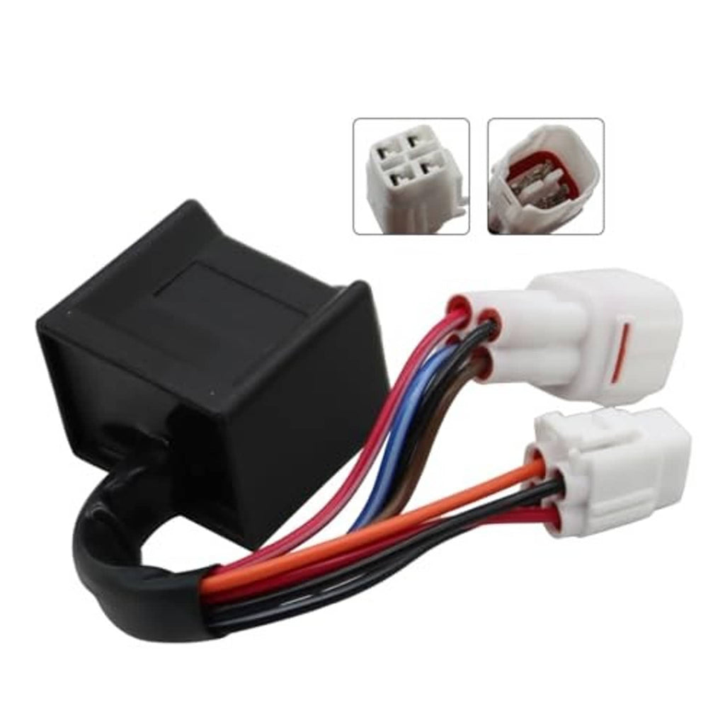 Black CDI ignition control box with multicolor wire harness and two white connectors