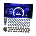 Blue-lit car dashboard instrument cluster with multiple T5 LED bulbs set