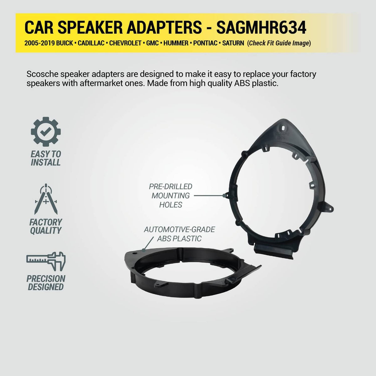 Black speaker adapter bracket and ring with pre-drilled mounting holes