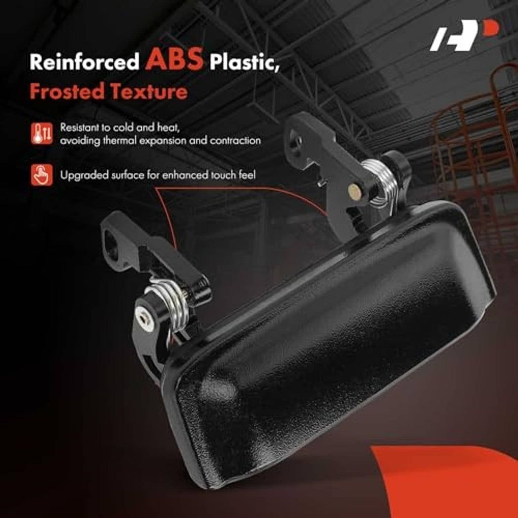 Textured black ABS-style exterior door handle with visible torsion spring