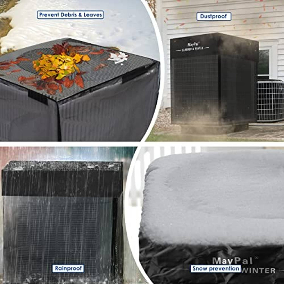 Black mesh AC cover with waterproof top for debris, rain, and snow protection