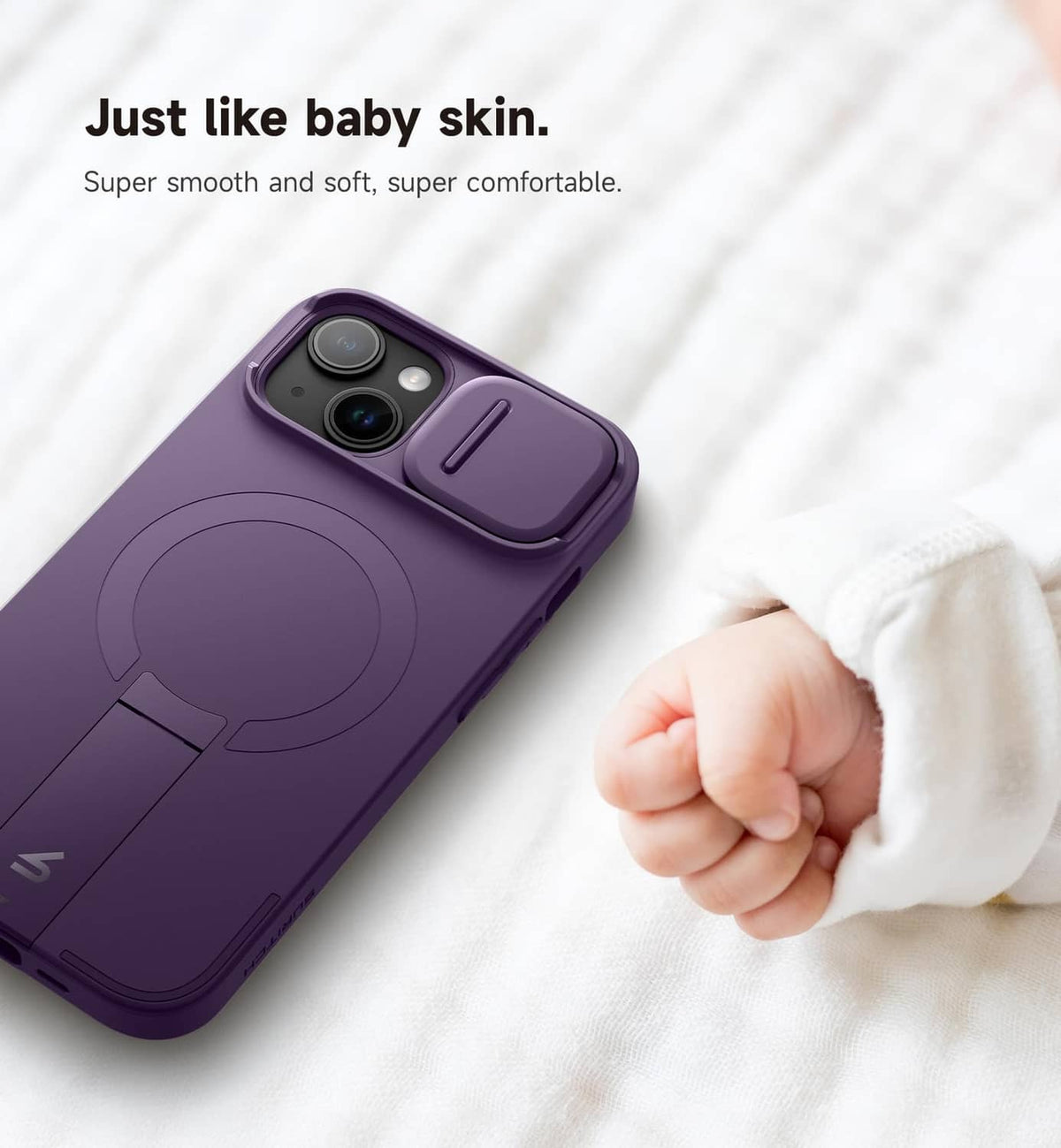 Dark purple iPhone 13/14 case with smooth soft-touch finish