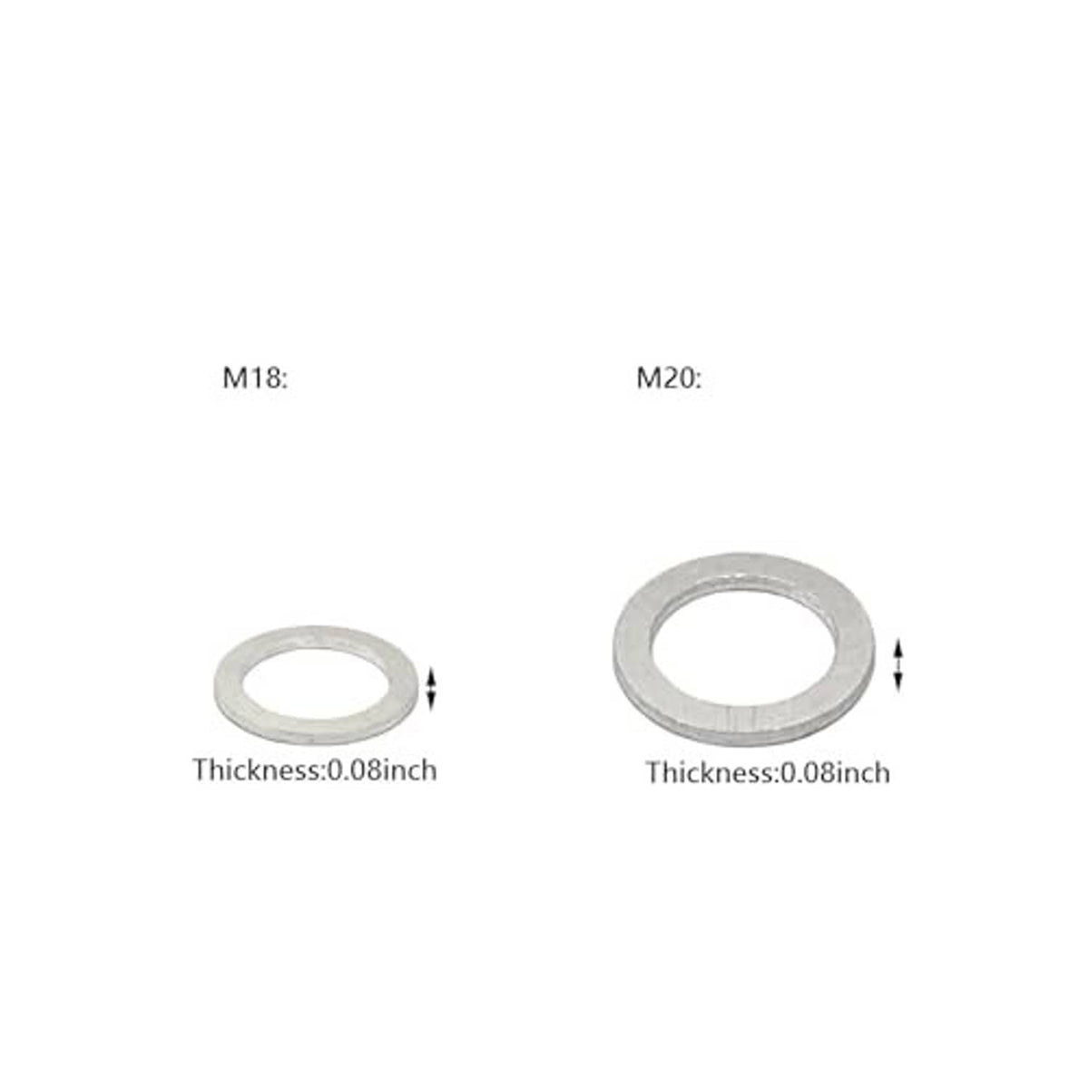 Oil drain plug crush washers: M18 and M20 round rings, 0.08in thickness