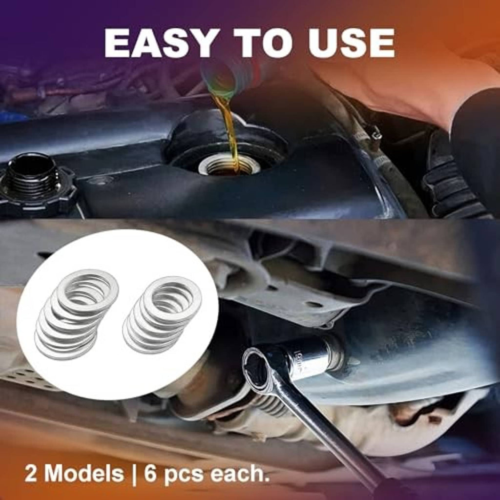 Six-piece set of silver crush washers for oil drain plug sealing