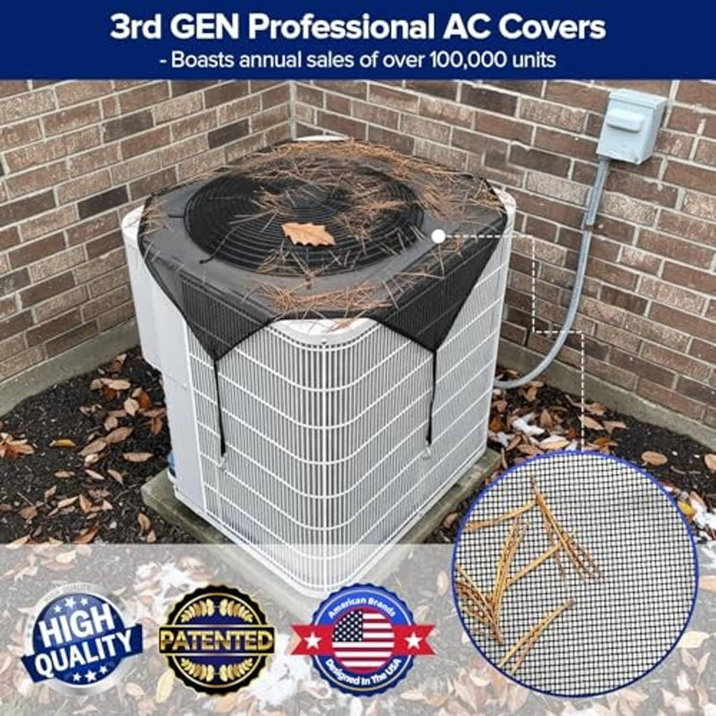 Outdoor AC condenser cover with fitted octagonal top and elastic side straps