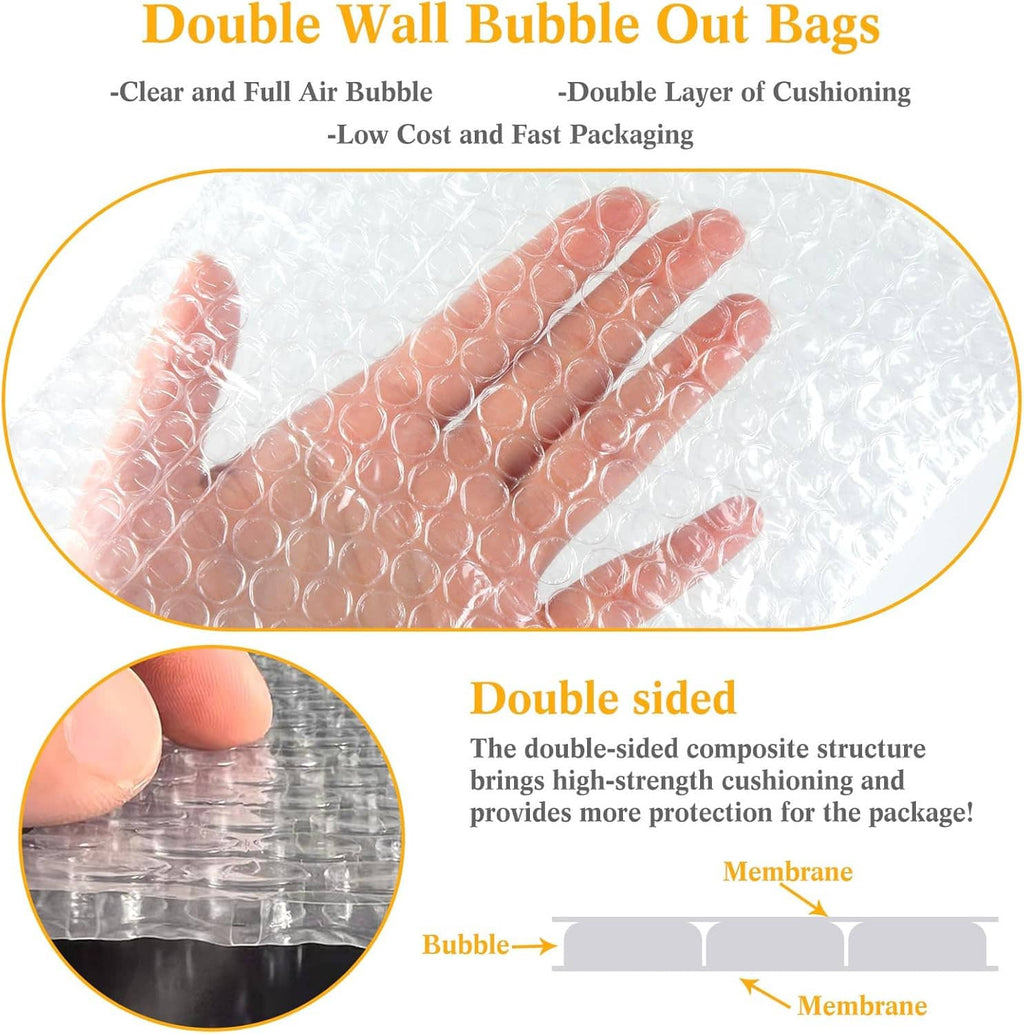 Double-wall bubble out bag with clear air-bubble cushioning layer
