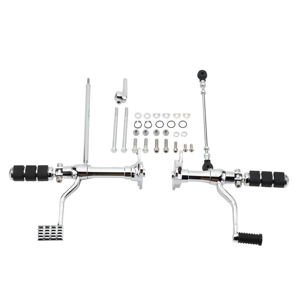 Forward control pegs and levers kit, chrome with black rubber foot pegs and linkage rods