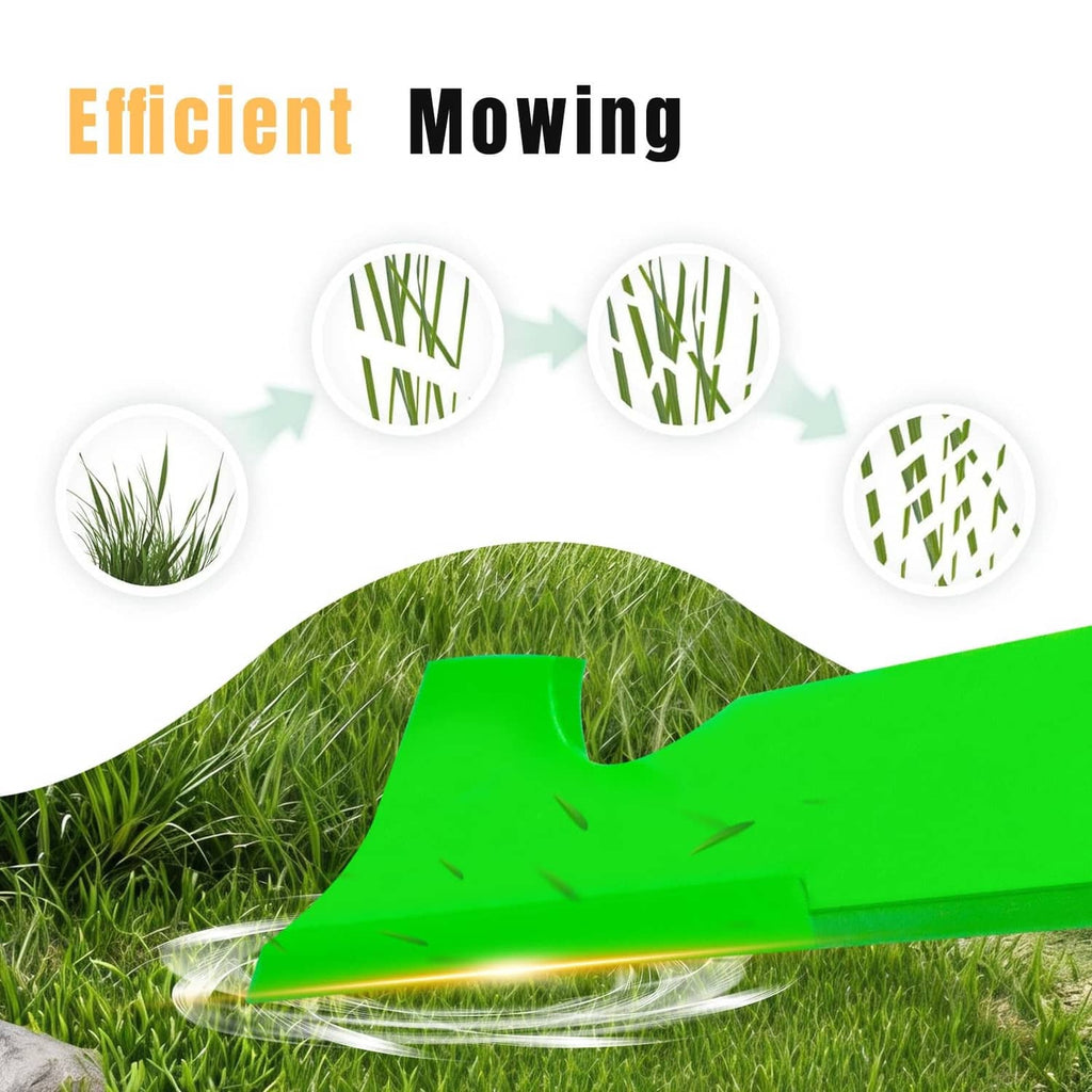 Green mower blade cutting grass for efficient mowing.