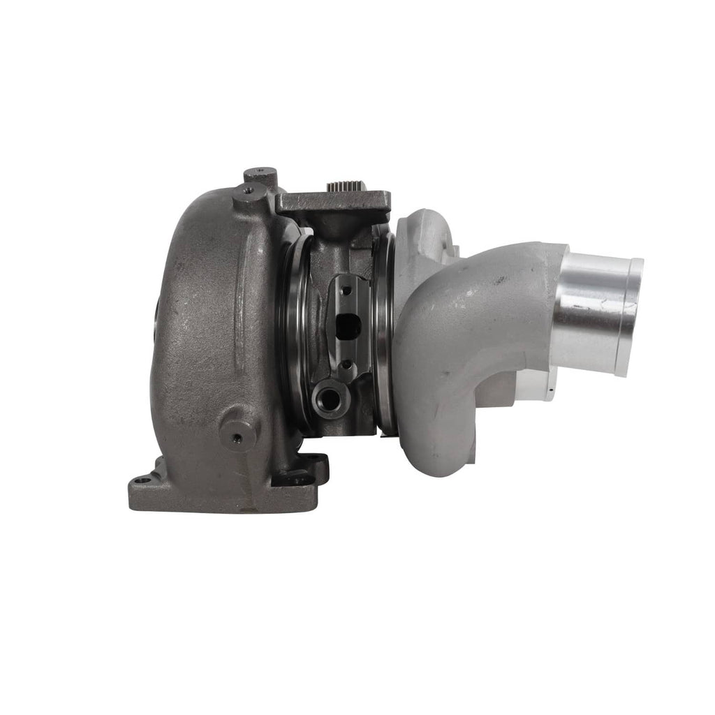 Turbocharger assembly with cast exhaust housing and silver inlet/outlet pipes