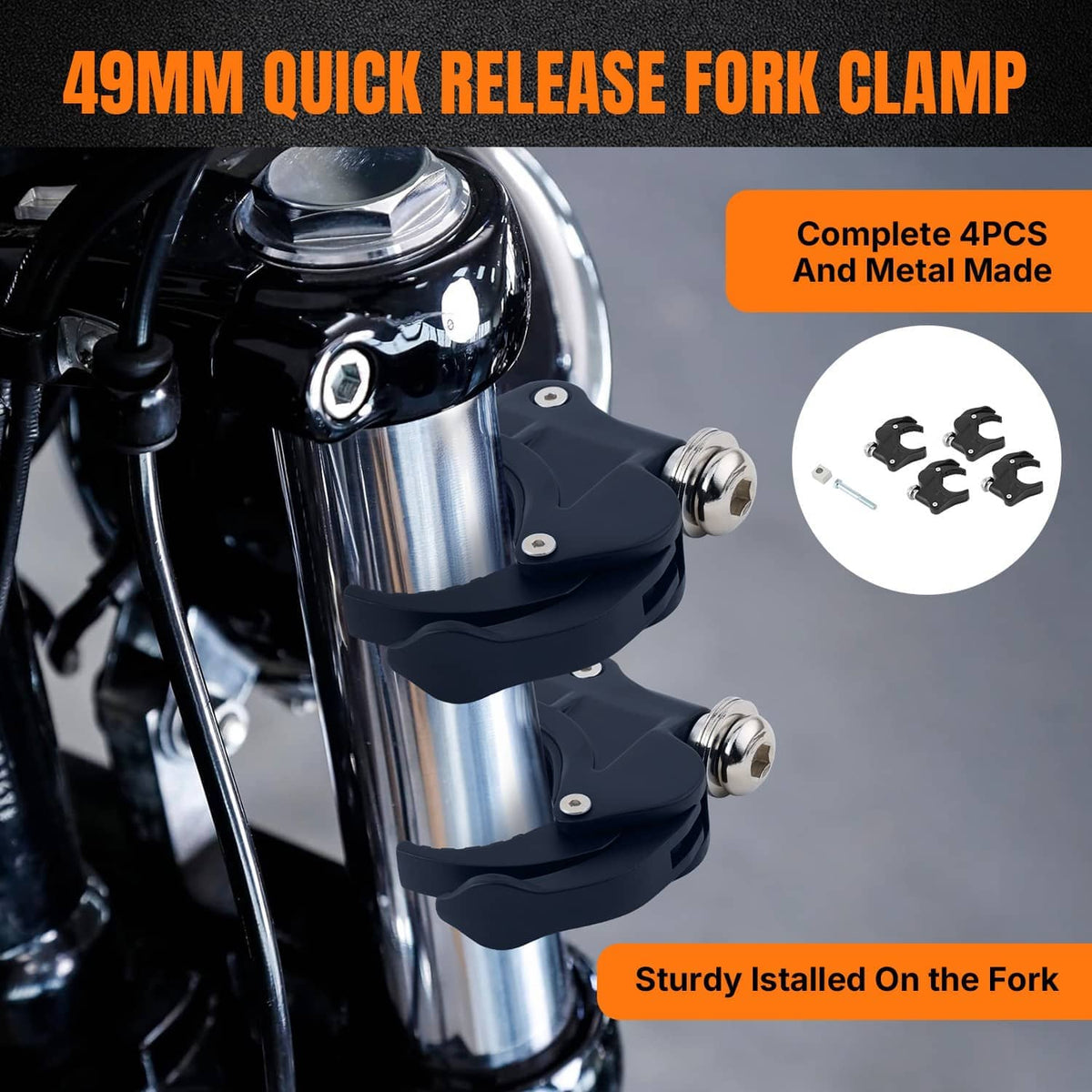 49mm quick release fork clamp for fairing installation, black metal bracket