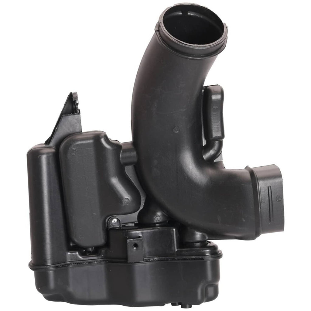 Black air intake resonator assembly with curved intake pipe and mounting brackets