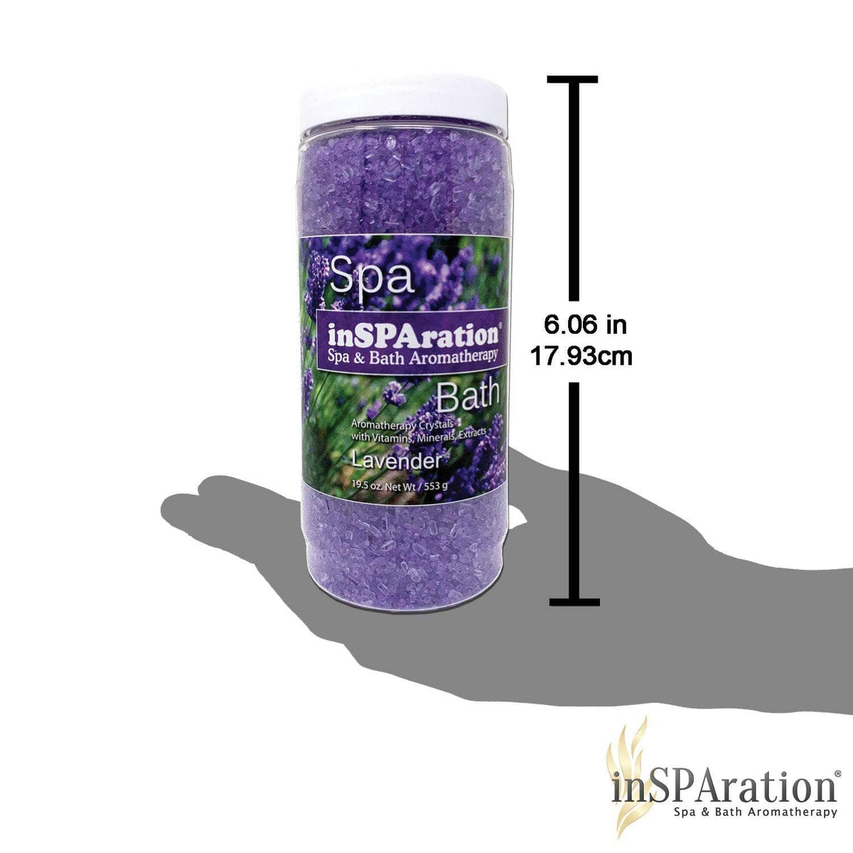 Lavender aromatherapy crystal jar, purple granules; 6.06 in tall size