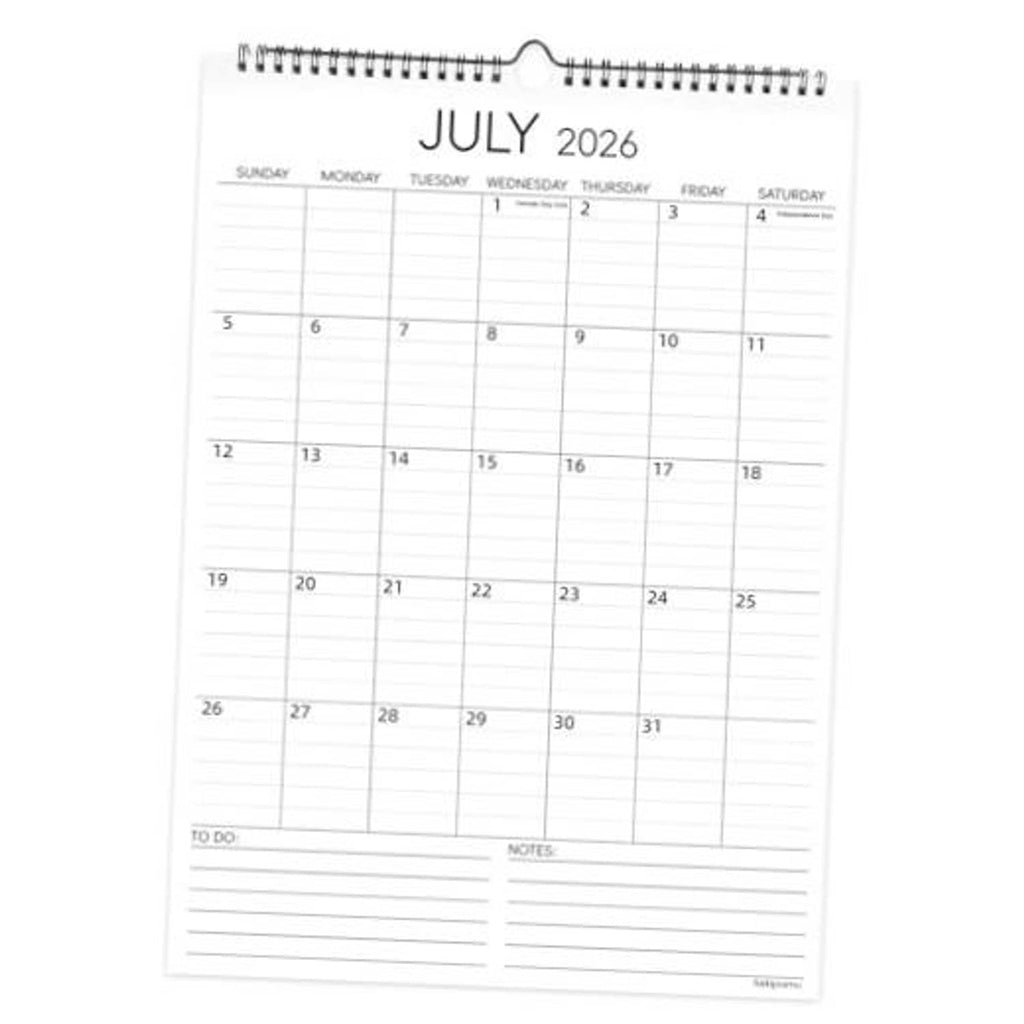 July 2026 wall calendar page with monthly grid and notes/to-do lines