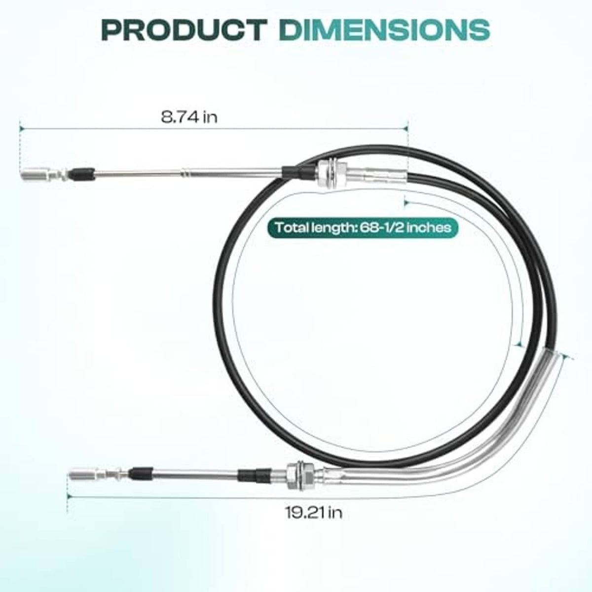 Transmission shift cable set with black looped housing and silver connector ends
