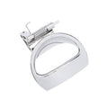 Chrome interior door handle with oval pull and spring mechanism, driver-side left