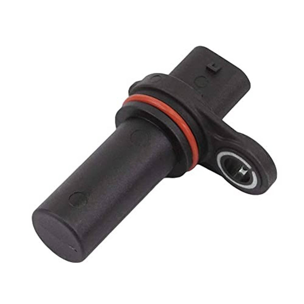 Crankshaft position sensor with black connector cover, red ring, and mounting ear