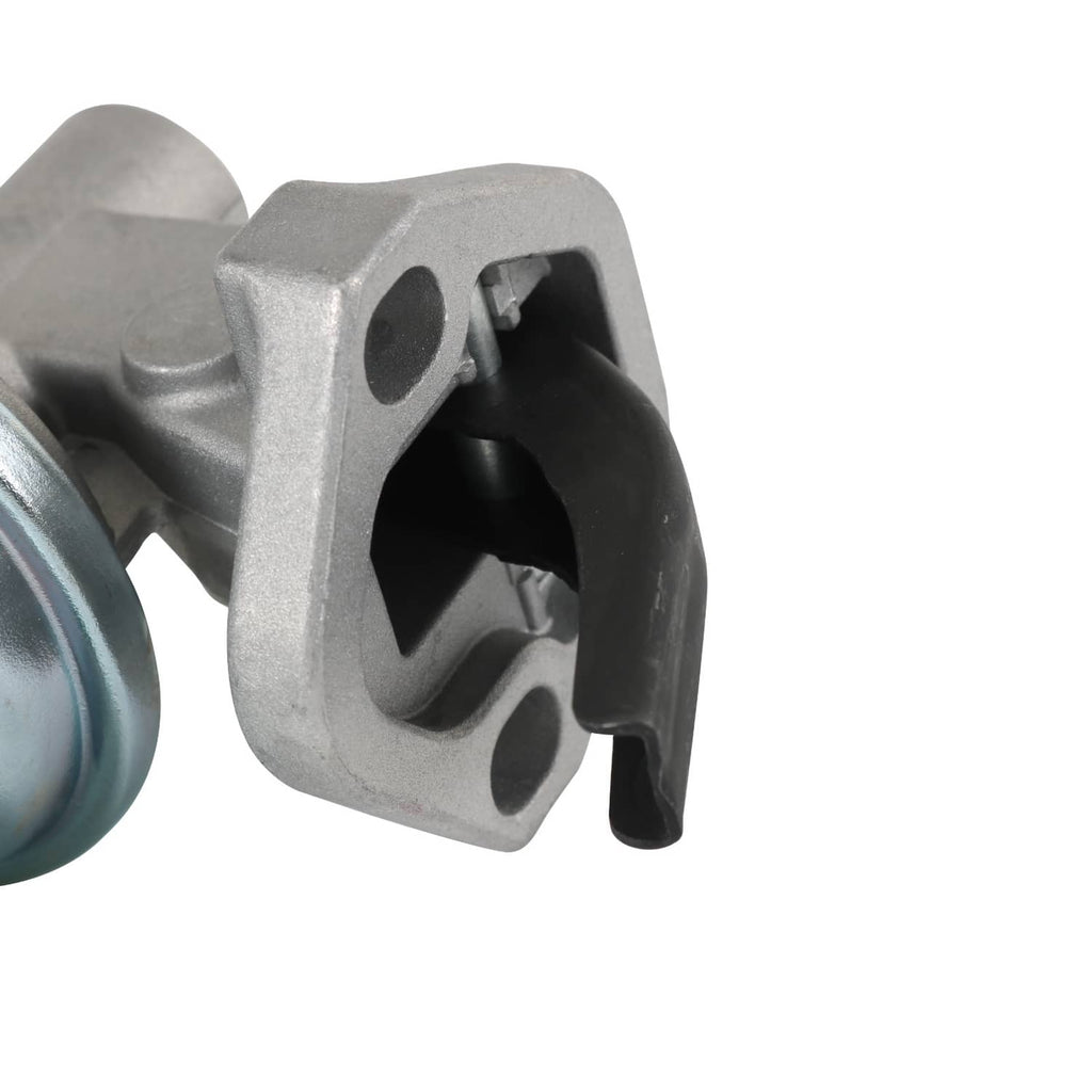 Fuel lift transfer pump mounting bracket with black hose section and metal terminal area