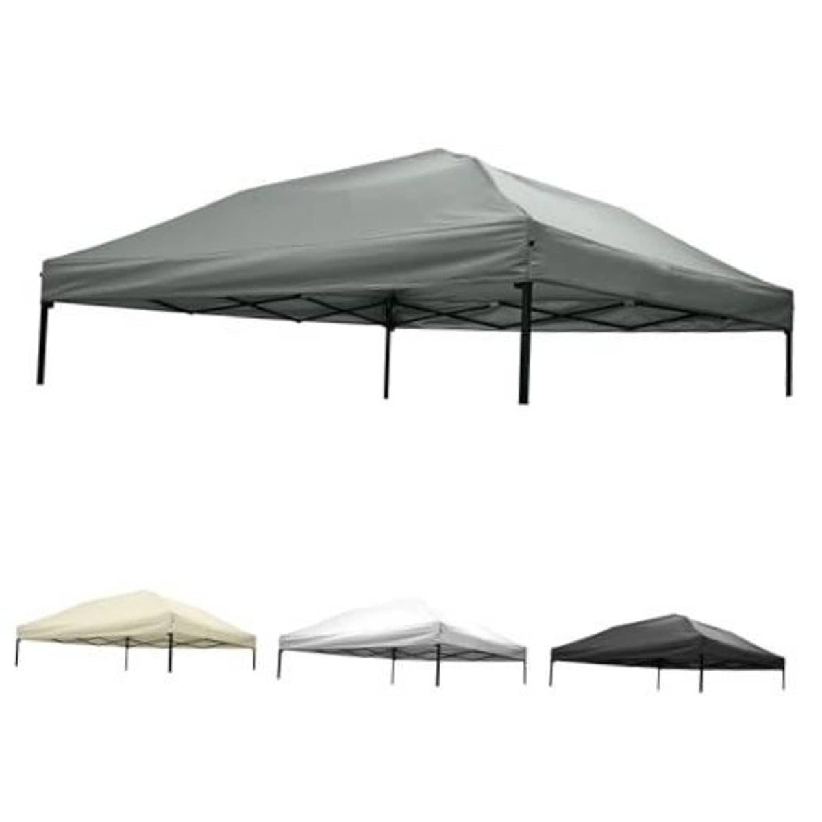 Gray 10x10 canopy replacement top with open sides and peaked-free slanted roof