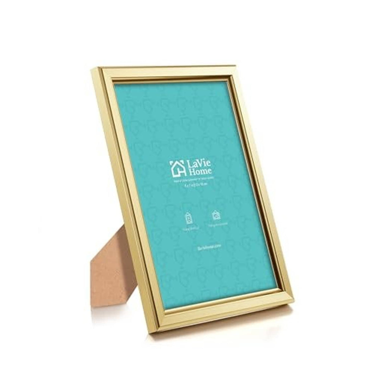 Single gold picture frame with teal panel, standing tabletop display