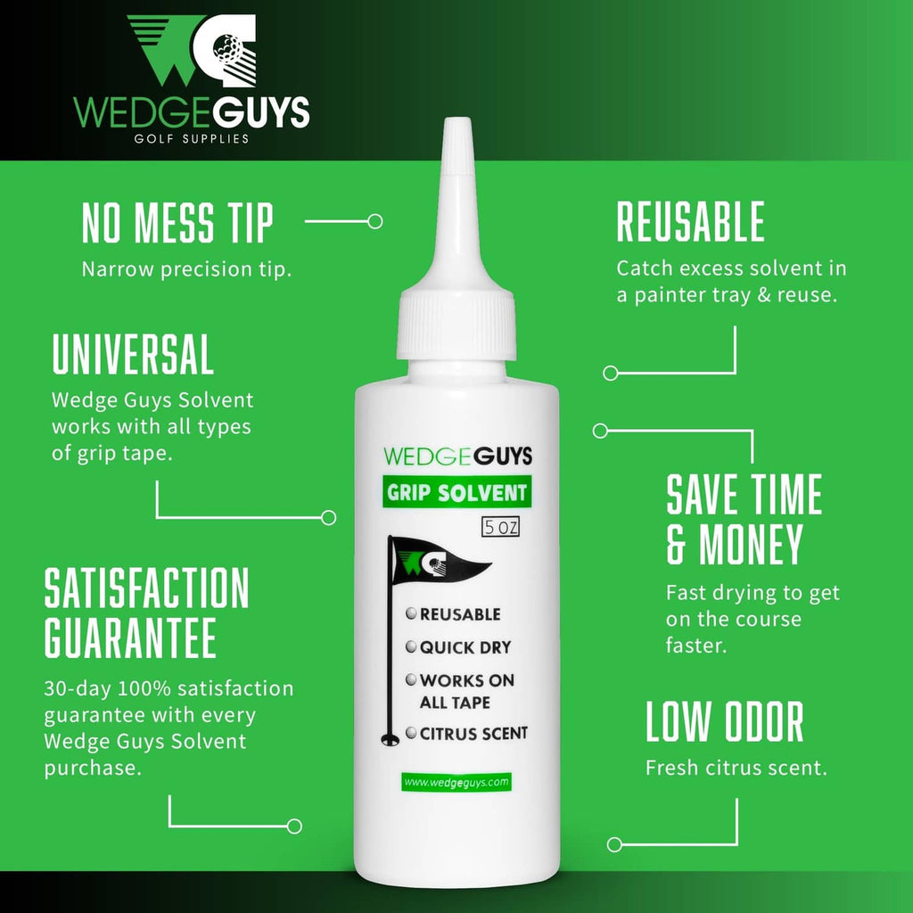 Golf grip solvent bottle with reusable, quick-dry, low-odor formula