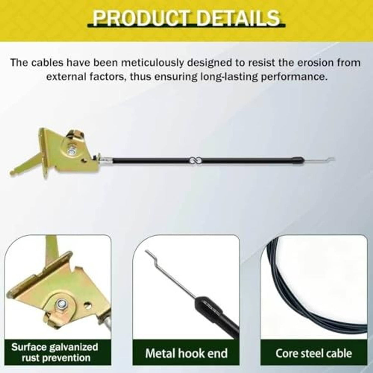 Throttle control cable with green mounting bracket and long black conduit