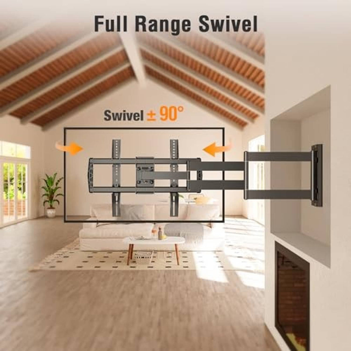 Black full-range swivel TV wall mount with adjustable arm support frame