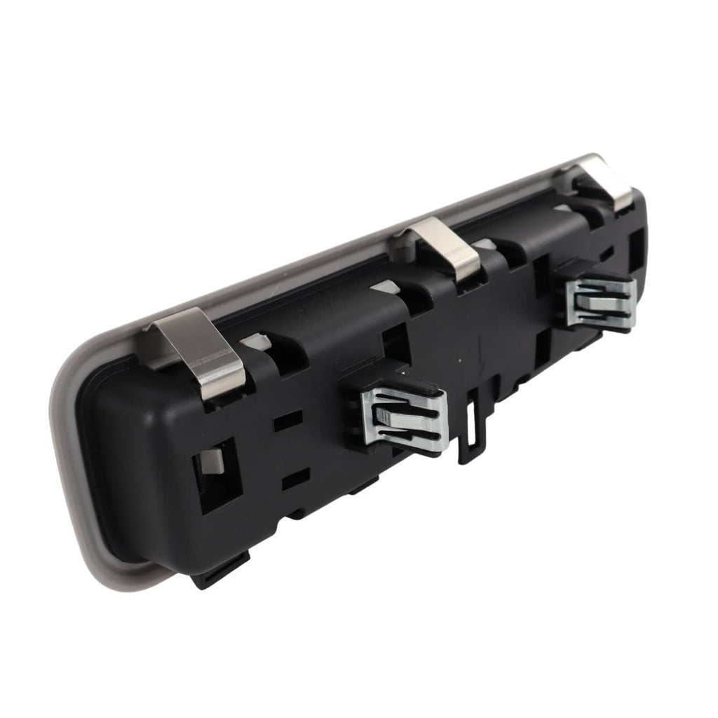Rear dome light lamp housing, angled view of black frame and metal contact posts