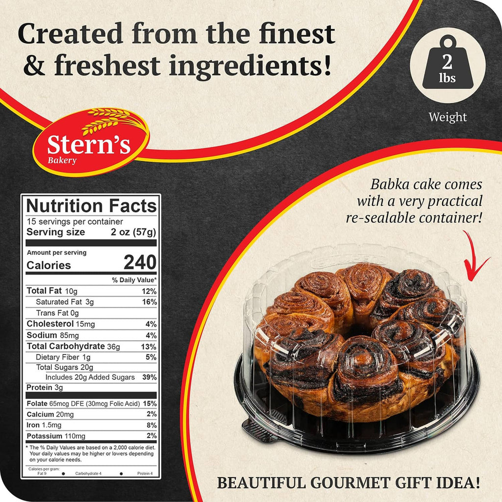 Babka cake gift package with nutrition facts panel and 2 lb weight icon