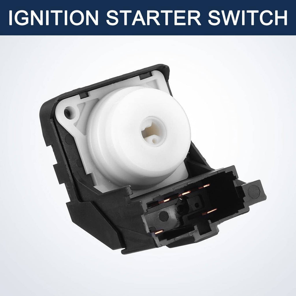 Ignition starter switch assembly with white actuator wheel and black electrical base
