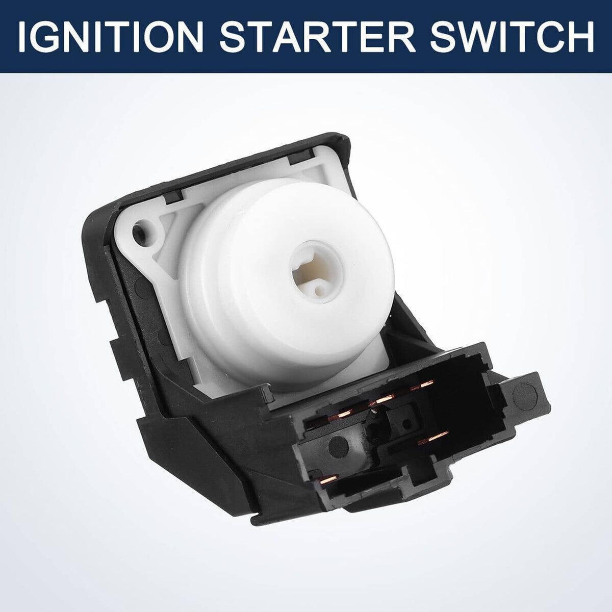 Ignition starter switch assembly with white actuator wheel and black electrical base
