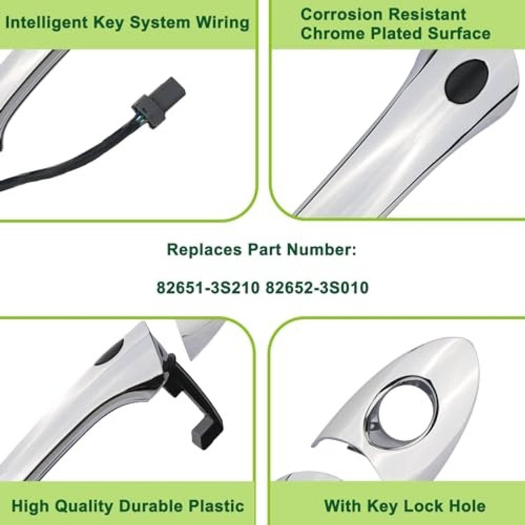 Chrome door handle with keyhole and black electrical connector, durable plastic