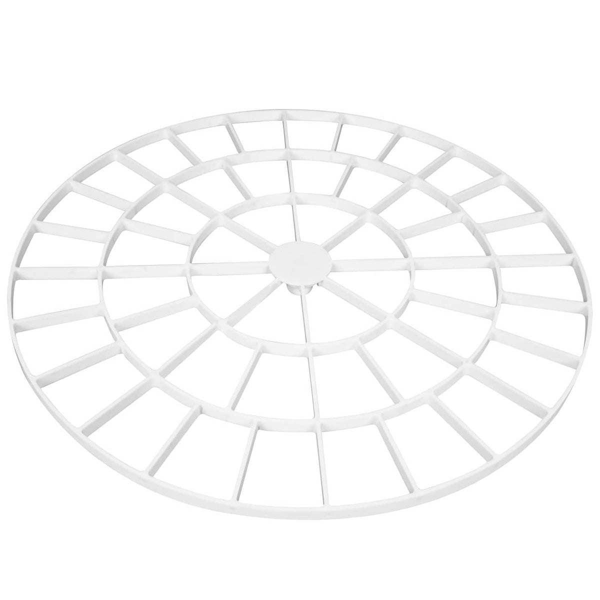 White circular egg tray with radial grid compartments for quail or bird eggs