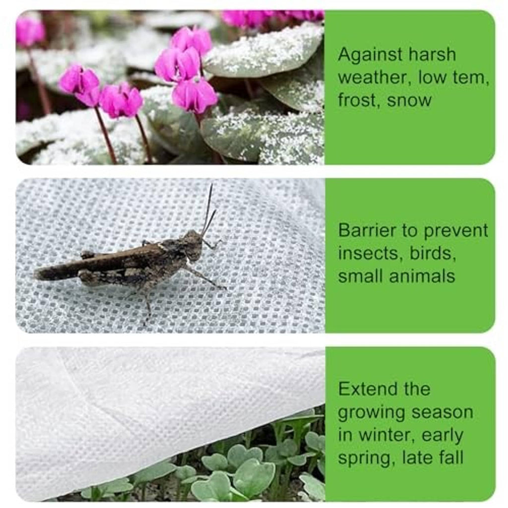 White plant protection fabric sheet with fine texture over garden soil
