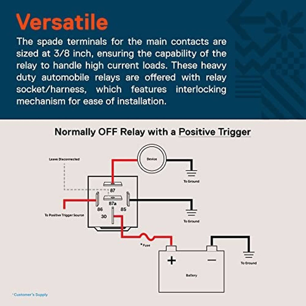 Wiring diagram for normally-off relay with positive trigger and 12V connections