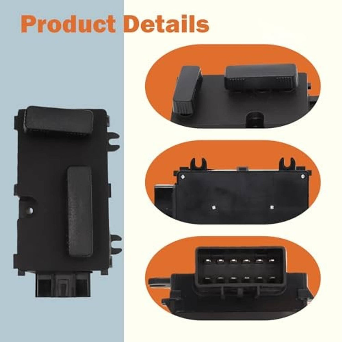 Power seat switch product details showing black housing and multi-pin connector