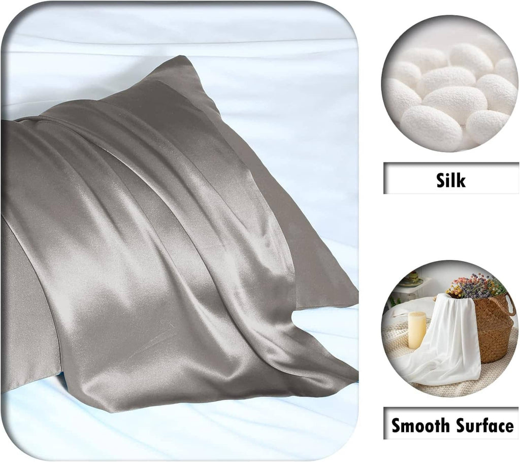 Gray silk body pillowcase, folded satin fabric close-up