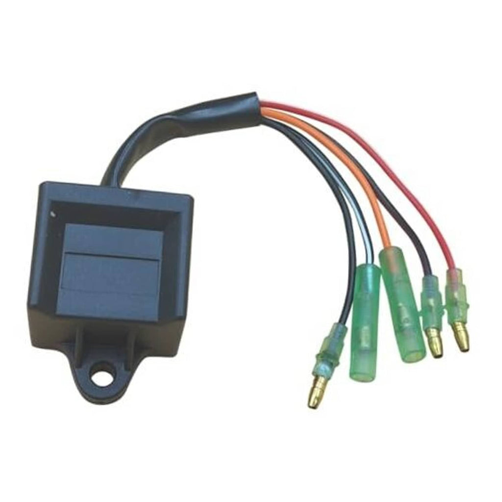 CDI ignition control box with wire harness and four green connectors, blue-gray housing