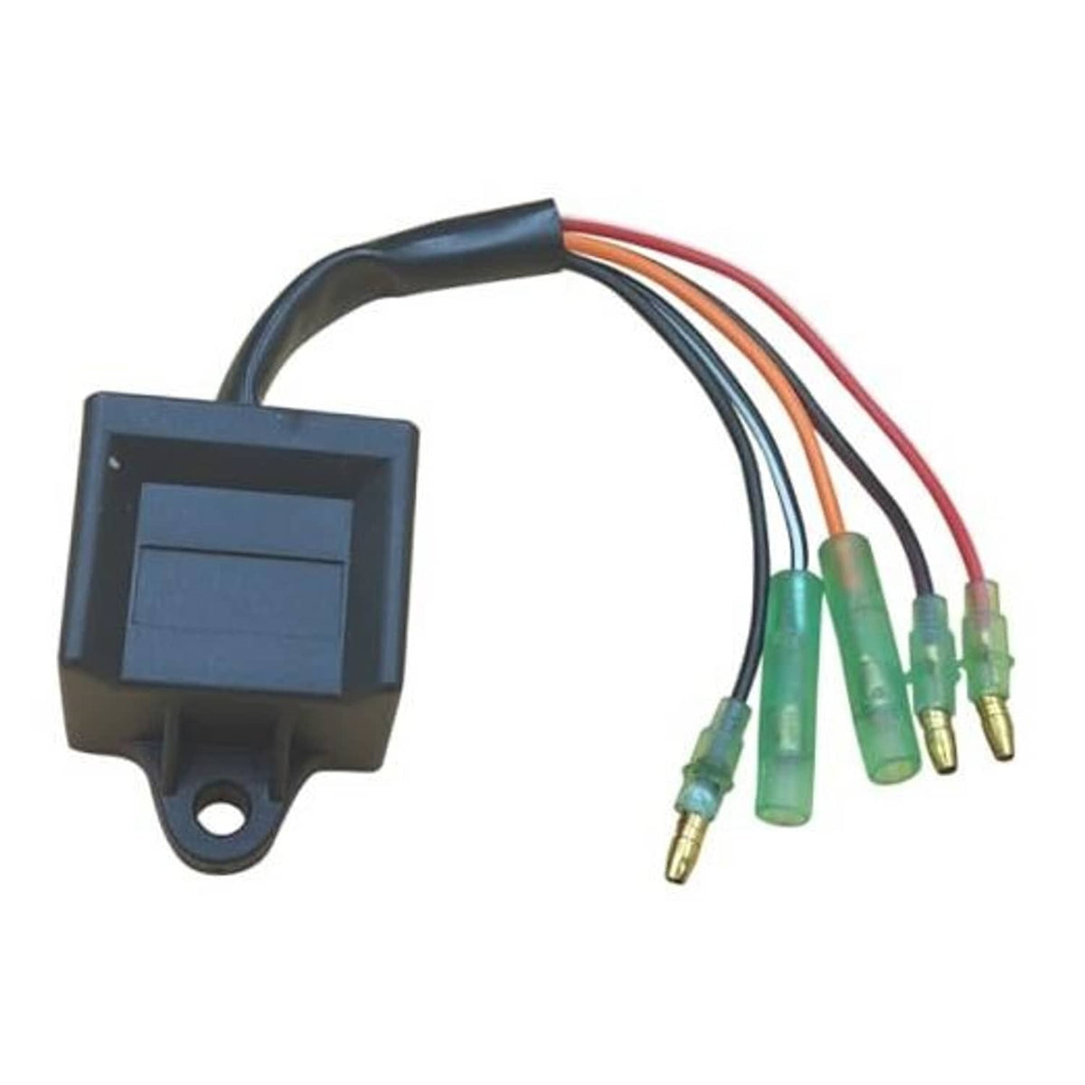 CDI ignition control box with wire harness and four green connectors, blue-gray housing
