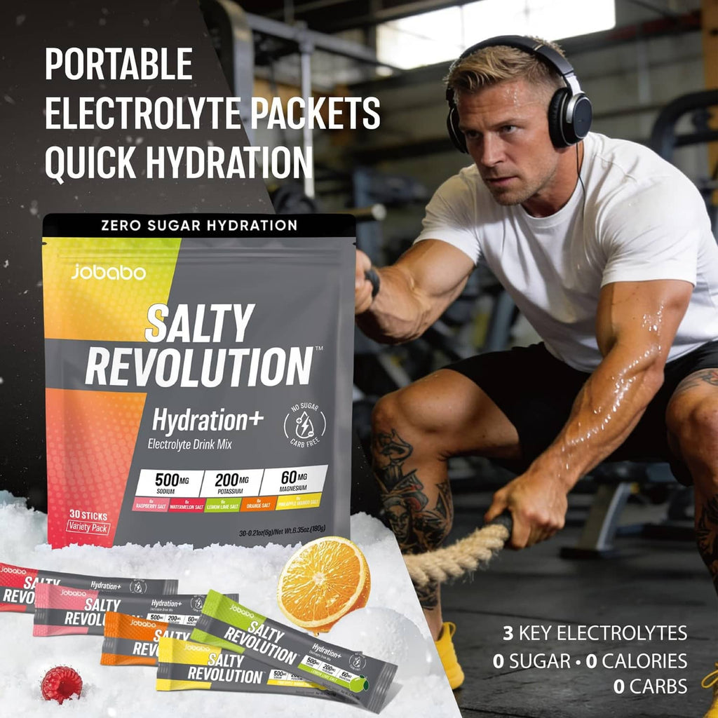 Electrolyte powder pouch with assorted stick packets for portable hydration