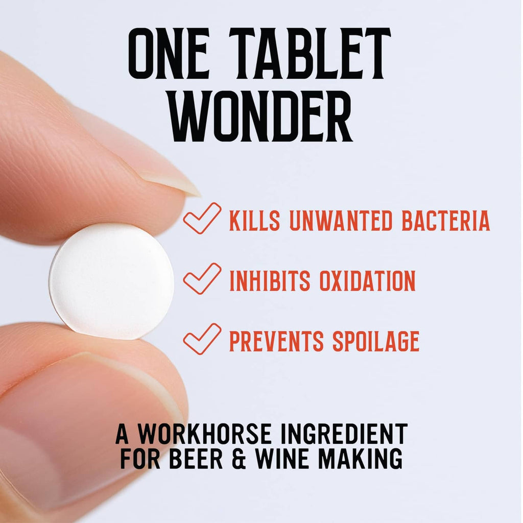 Campden Tablets with one tablet information card for beer and wine making