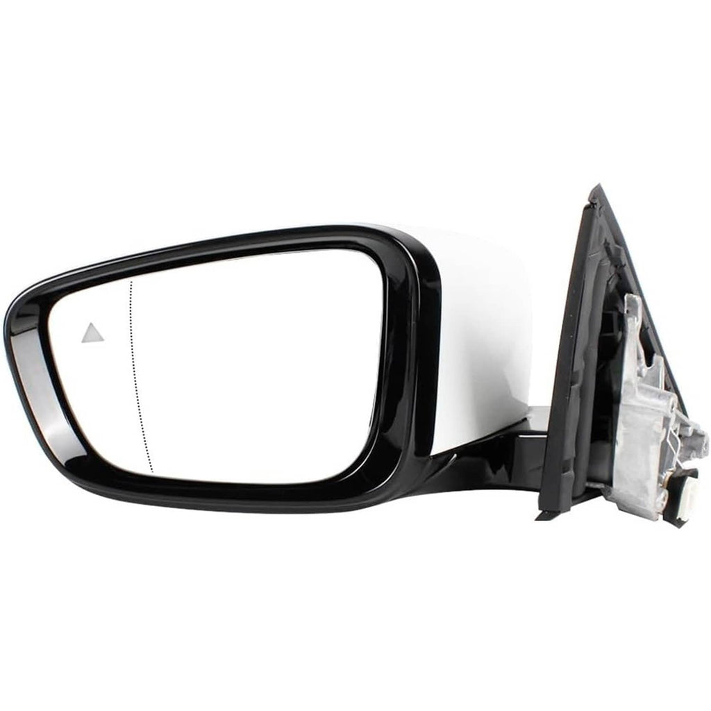 White side mirror cap with black bezel and exposed inner mounting components.