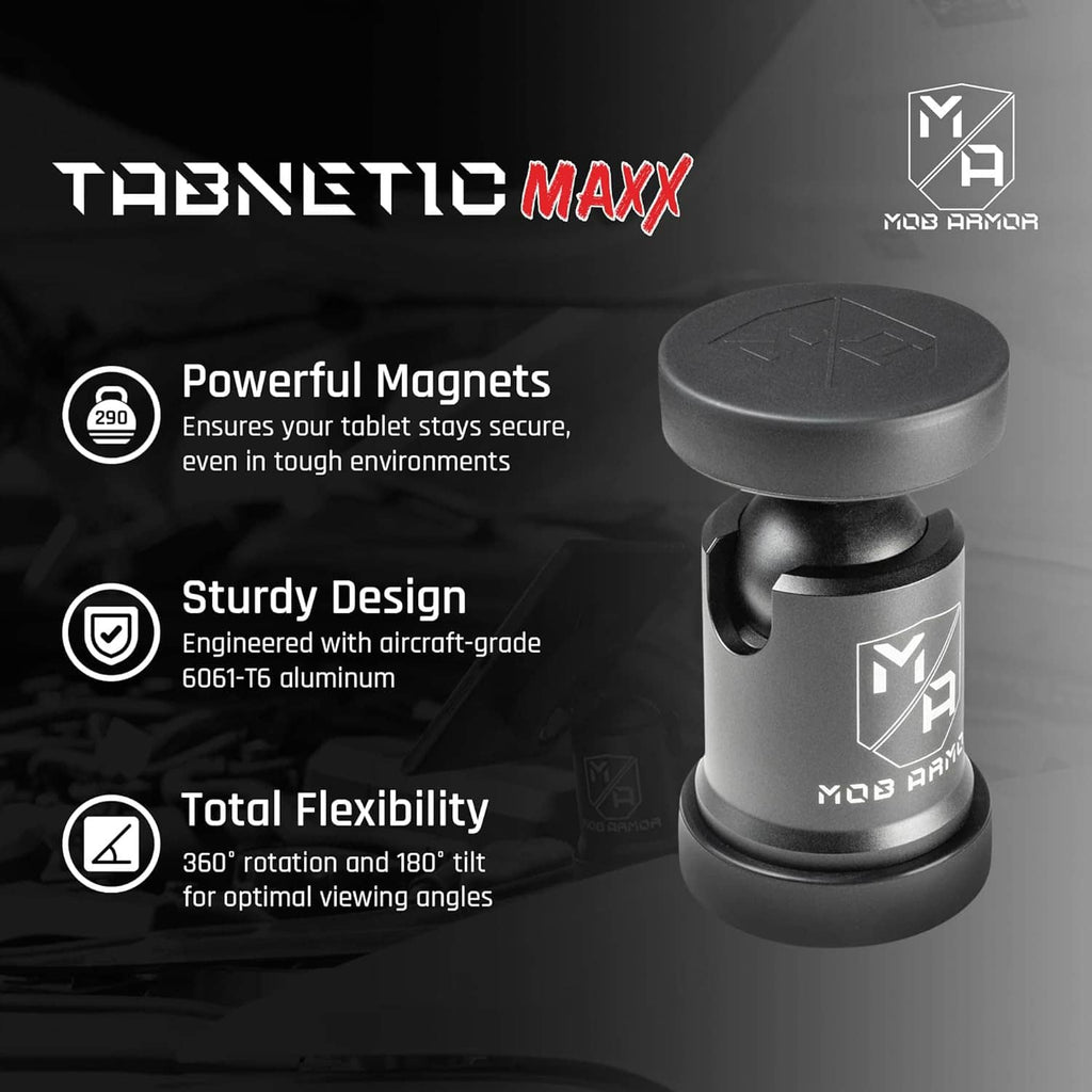 Magnetic tablet mount with black rotating head and sturdy cylindrical housing